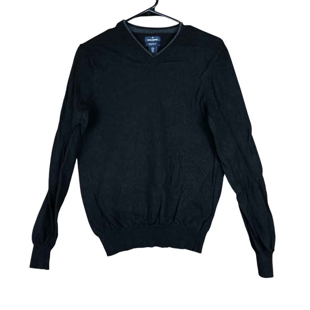 Daniel Hechter Paris Mens Sweater Black V Neck 100% Extra Fine Merino Wool Small